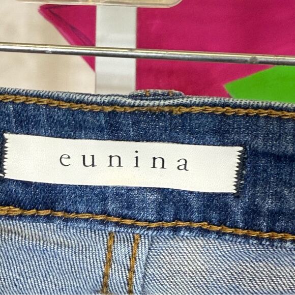 Eunina Blue Straight Leg Jeans with Distressed Rips and Frayed Hems. Size 13 - Picture 6 of 9